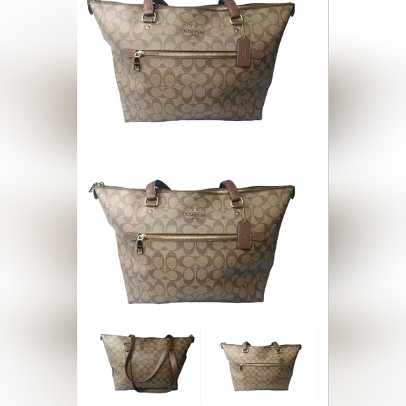 Coach Gallery Tote Signature Canvas  Gold khaki Saddle CarryAll F79609 MSRP $378 - Picture 8 of 15